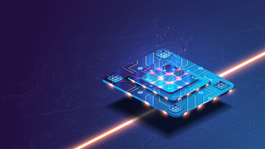 Rendering of a futuristic microchip